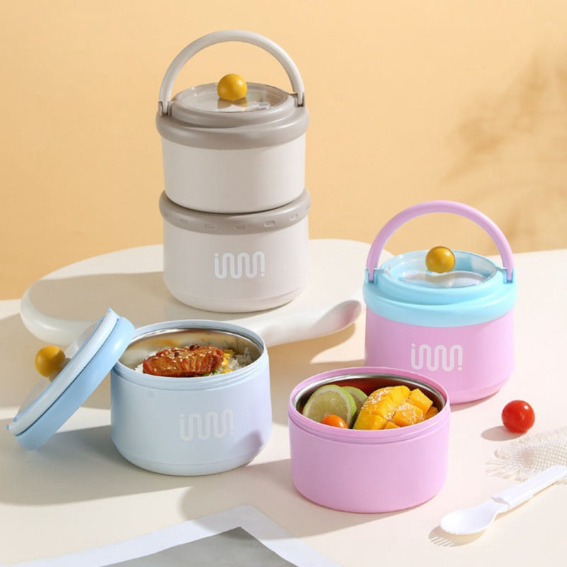 2 Layer S.S Ins Leakproof Lunch Box With Handle & Foldable Spoon ( 1280ML ) ( 488-2 )