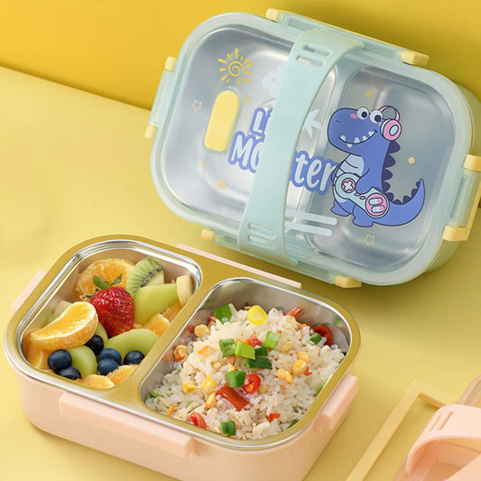 Stainless Steel 2 Compartment Lunch Box with Small Container & Handle