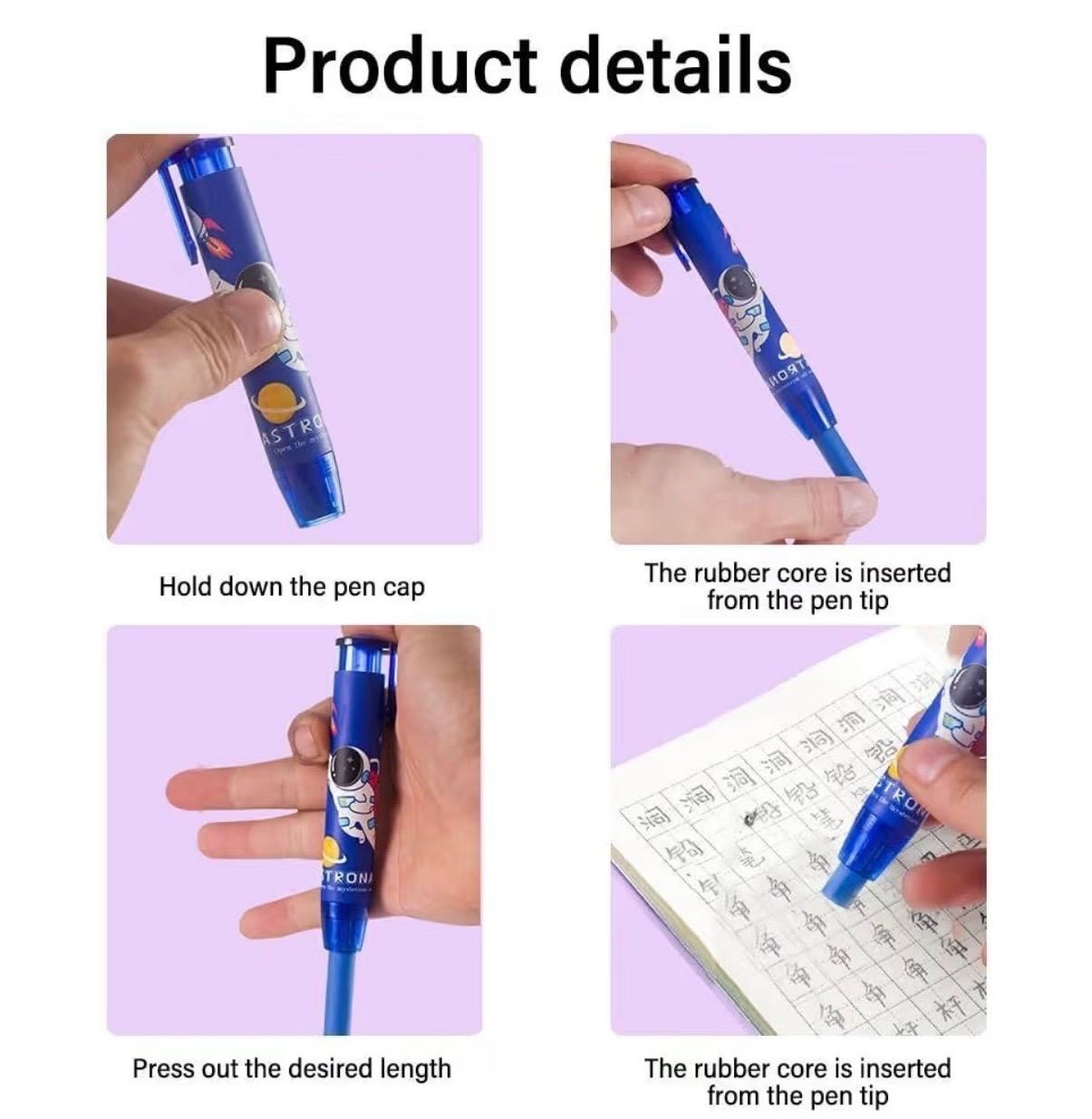 Creative Pencil Eraser | Pen Style Rubber Stick with 2 pcs refill