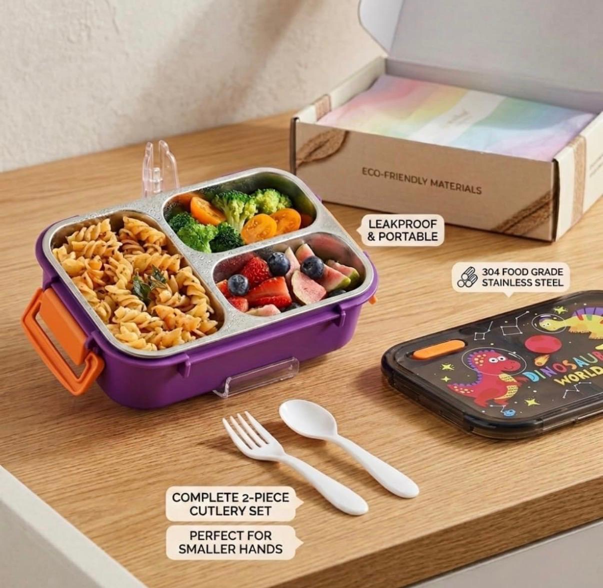 Kids Bento Lunch Box with 3 Compartments, Stainless Steel 700ml
