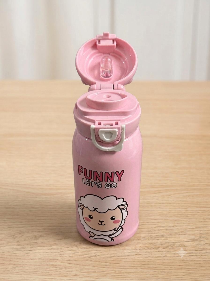 600ML 2-in-1 Drinking Design Cartoon Printed Kids Sipper Bottle with Strap and Cute Zip Case