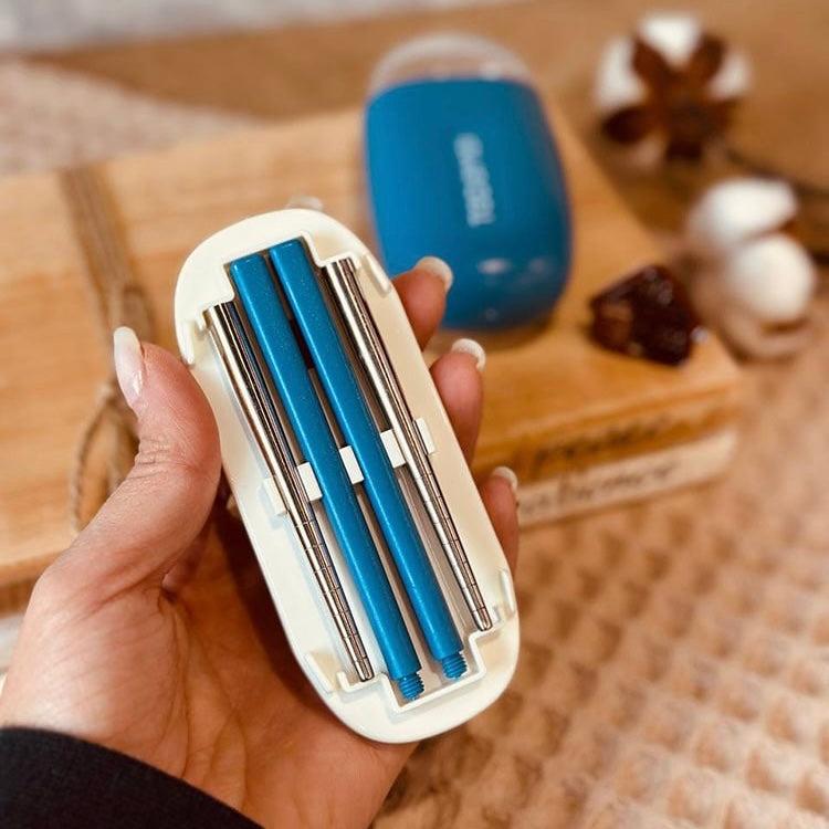 Tiny Cutlery Set Stainless Steel Pocket Size Portable Fork, Spoon, and Chopsticks, with Storage Case