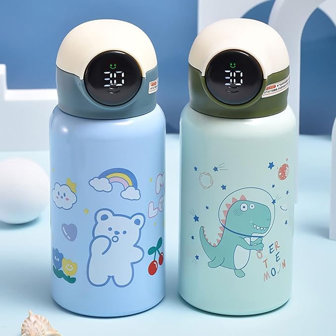 Kids Astronaut Insulated Leakproof Space Man Water Bottle with Strap Stainless Steel Thermal Mug with Heat Indicator