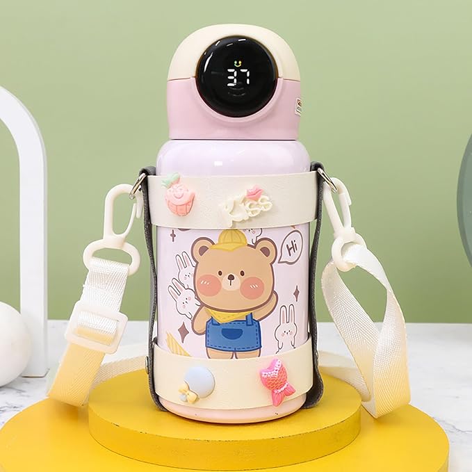 Kids Astronaut Insulated Leakproof Space Man Water Bottle with Strap Stainless Steel Thermal Mug with Heat Indicator