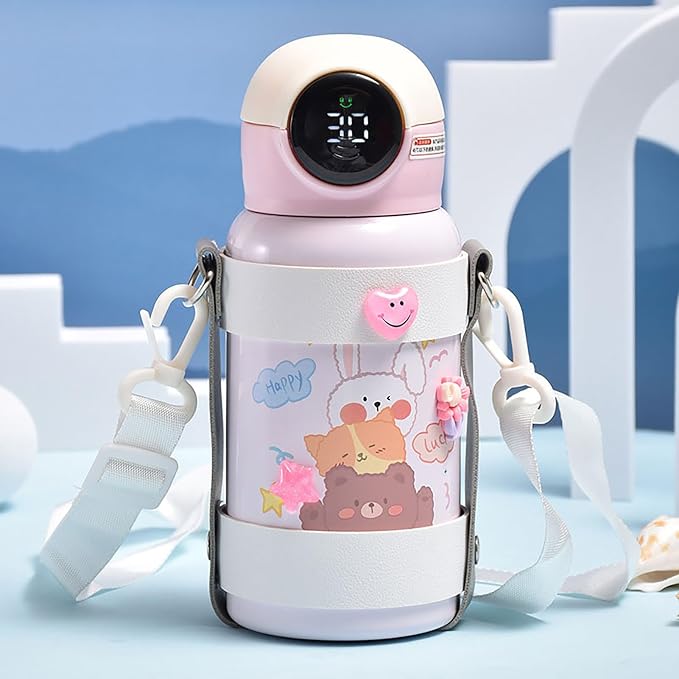 Kids Astronaut Insulated Leakproof Space Man Water Bottle with Strap Stainless Steel Thermal Mug with Heat Indicator