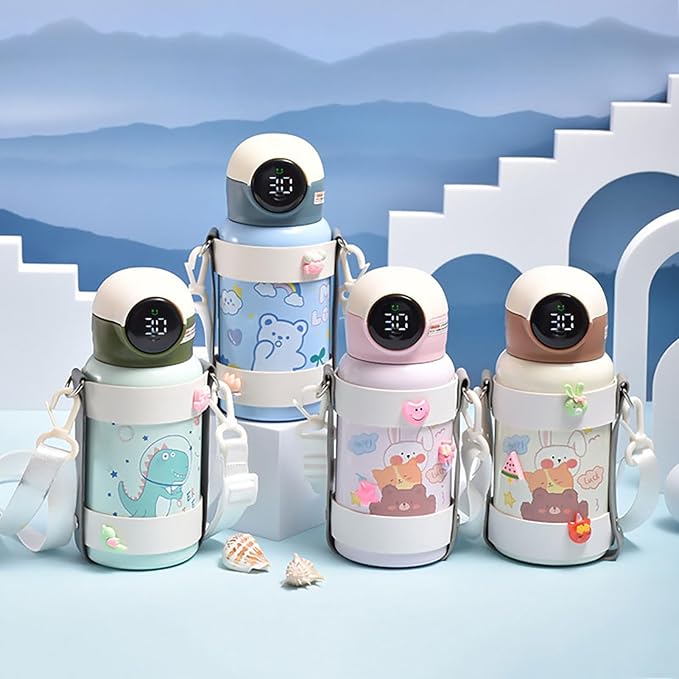 Kids Astronaut Insulated Leakproof Space Man Water Bottle with Strap Stainless Steel Thermal Mug with Heat Indicator