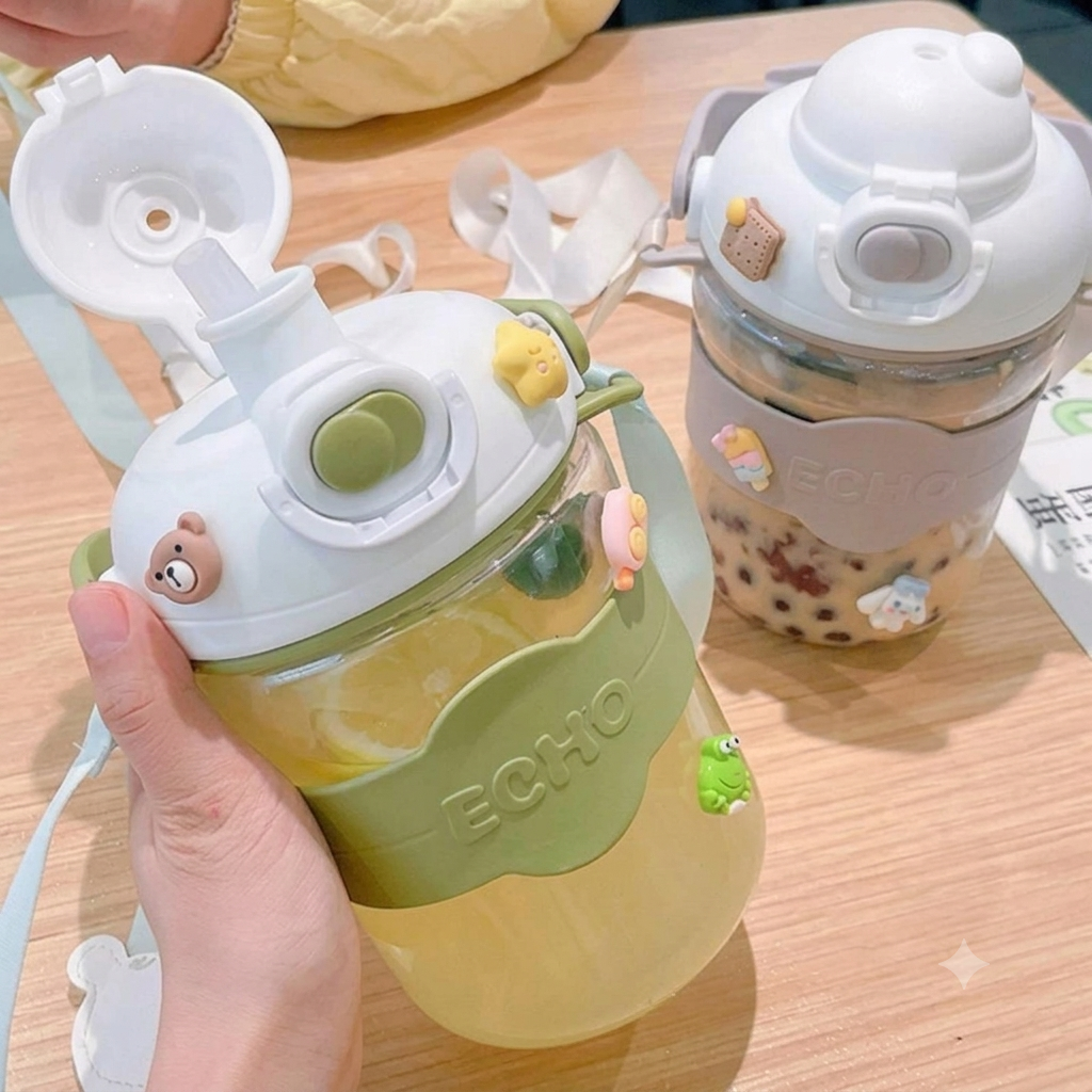 Sport Plastic Sipper with Silicone Sleeves, Starp & Handle | Push Lock Button | Airtight & Leak-Proof | 500 ML