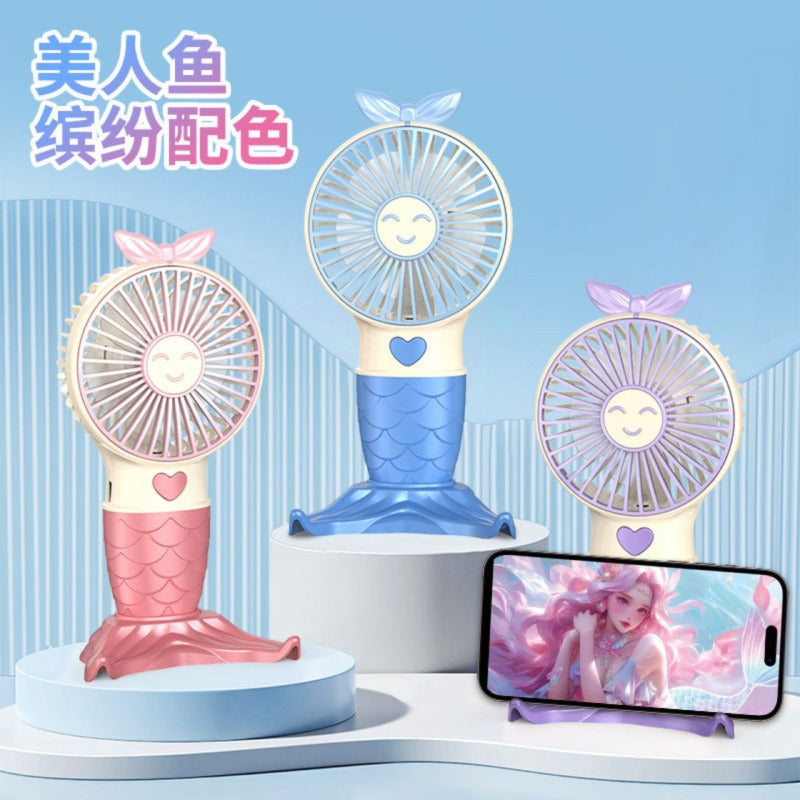Mermaid Shape Kids Hand Fan With Mobile Stand & Light ( 405-5 )