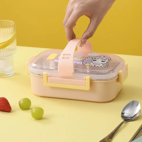 Stainless Steel 2 Compartment Lunch Box with Small Container & Handle