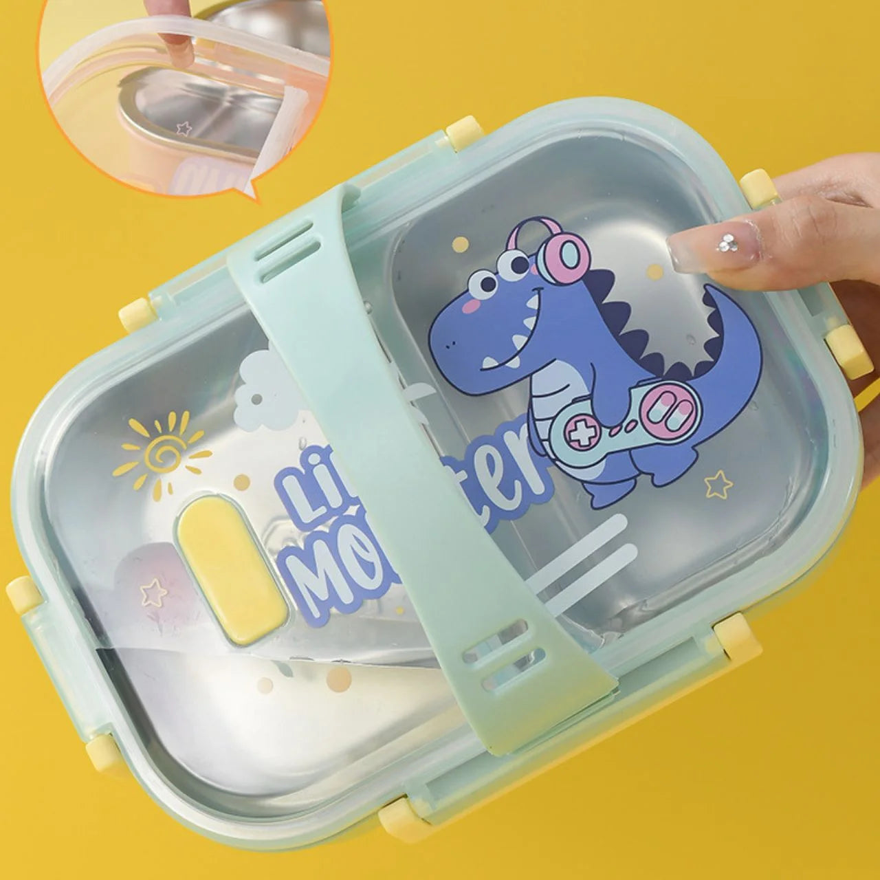 Stainless Steel 2 Compartment Lunch Box with Small Container & Handle