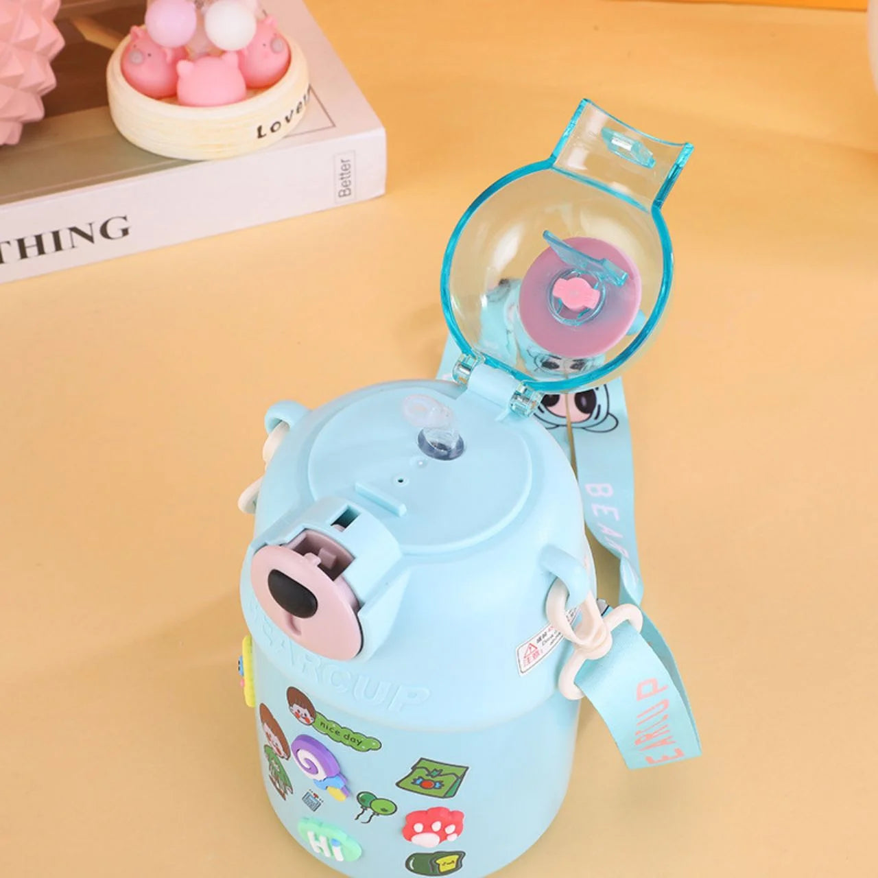 Stainless Steel Kawaii Bear Sipper for Kids with Adjustable Strap | Double Wall Insulation | Portable & Leakproof | 700 ML