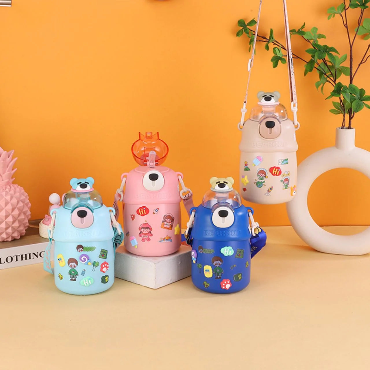 Stainless Steel Kawaii Bear Sipper for Kids with Adjustable Strap | Double Wall Insulation | Portable & Leakproof | 700 ML
