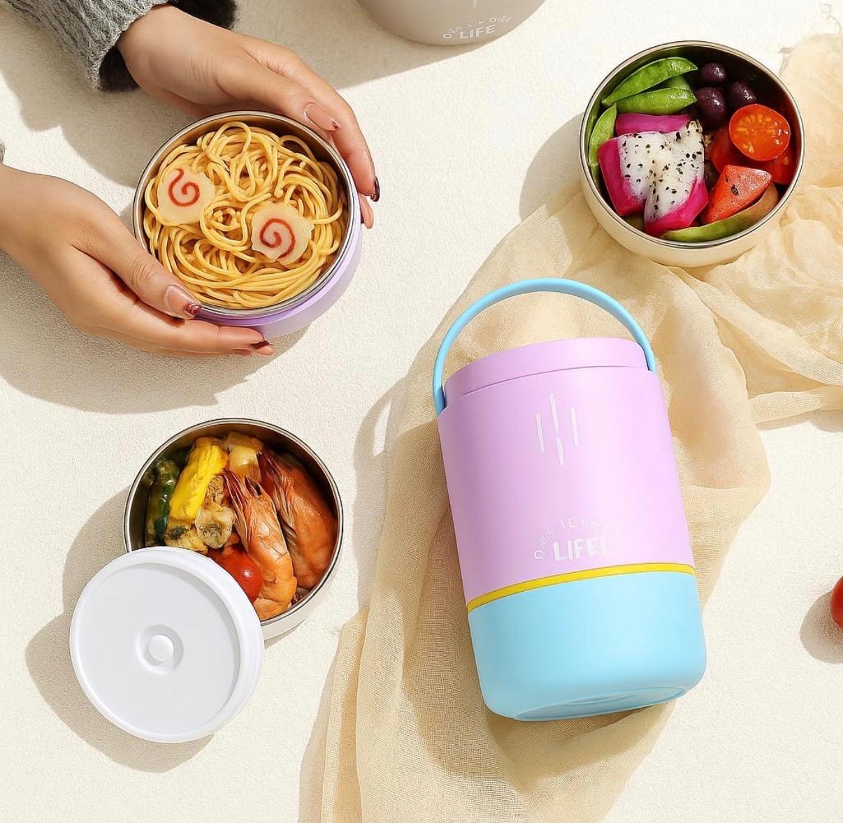 Stainless Steel 3 Layer Lunch Box with Handle & Spoon | Outer Plastic & Inner Steel | Insulation | 900 ML | Portable & Leakproof