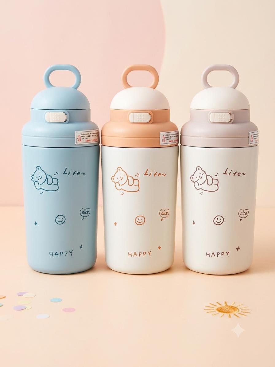 420ML Happy Bear Insulated Straw Bottle