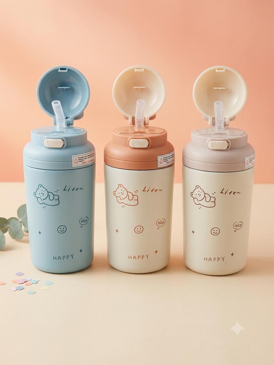 420ML Happy Bear Insulated Straw Bottle